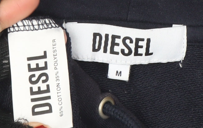 Diesel Womens Black Medium Pullover Hoodie Embroidered Logo