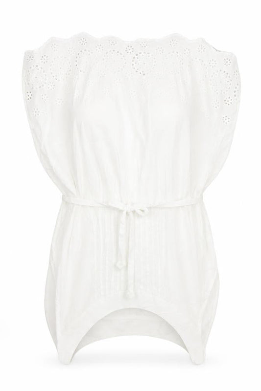 JoJo Maman Bébé Women’s White Cotton Tunic Blouse M Sleeveless Embroidered