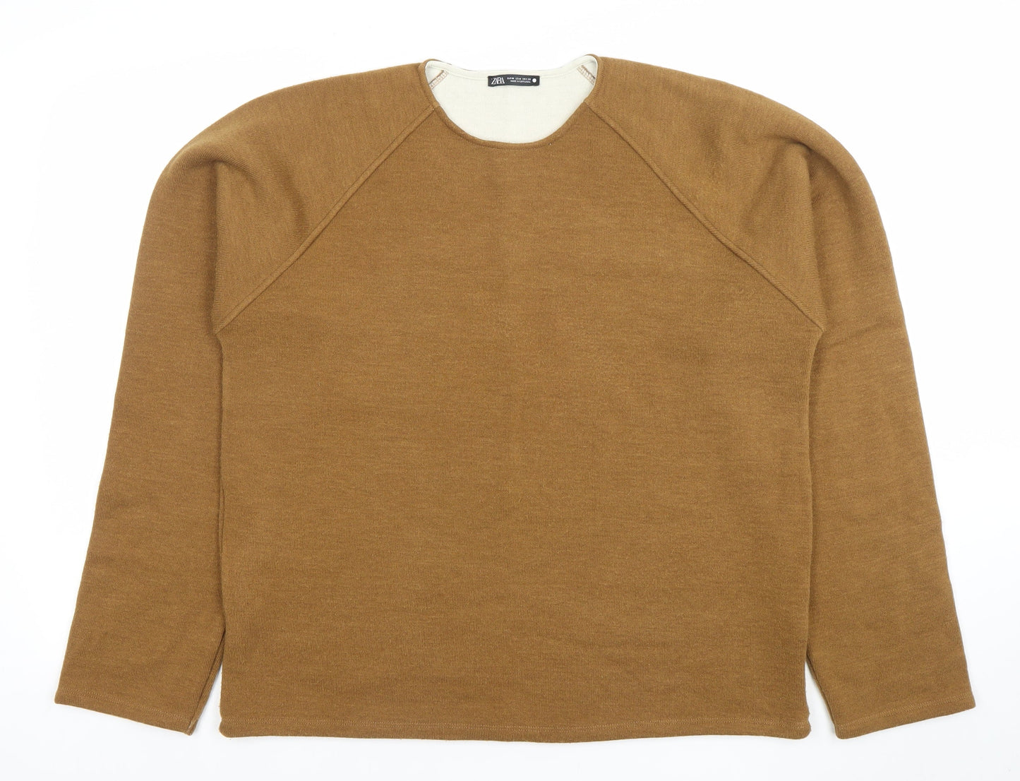 ZARA Women Brown Crew Neck Long Sleeve Pullover Jumper Size M