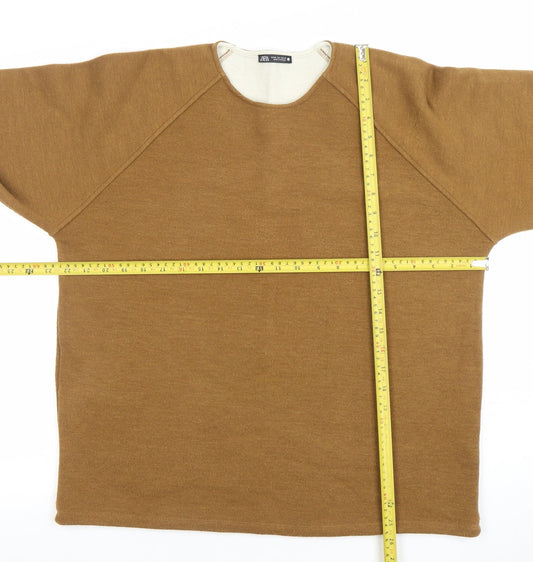 ZARA Women Brown Crew Neck Long Sleeve Pullover Jumper Size M