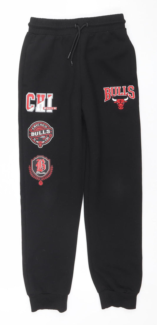 NBA Boys Black 10-11 Years Jogger Sports Sweatpants with Bulls Logo