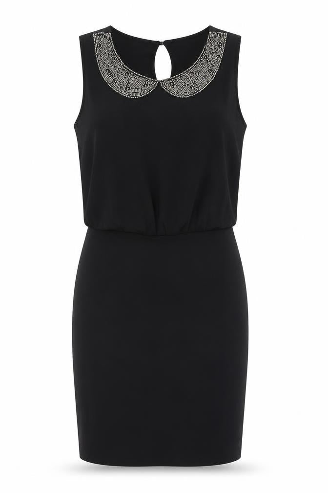 Zara Women Black Beaded Sleeveless Sheath Party Dress Size S