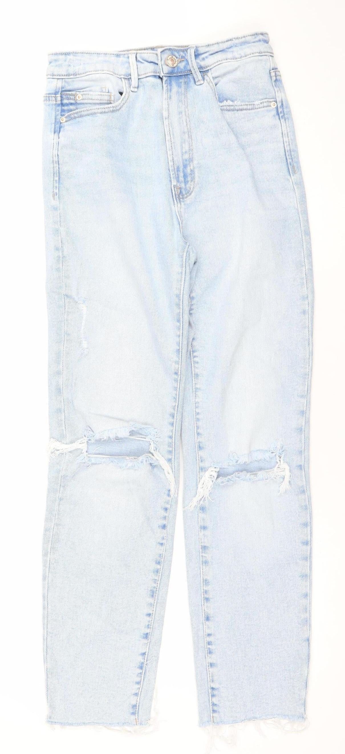 Stradivarius Women Blue Size 8 Mom Jeans Slim Fit Distressed Denim