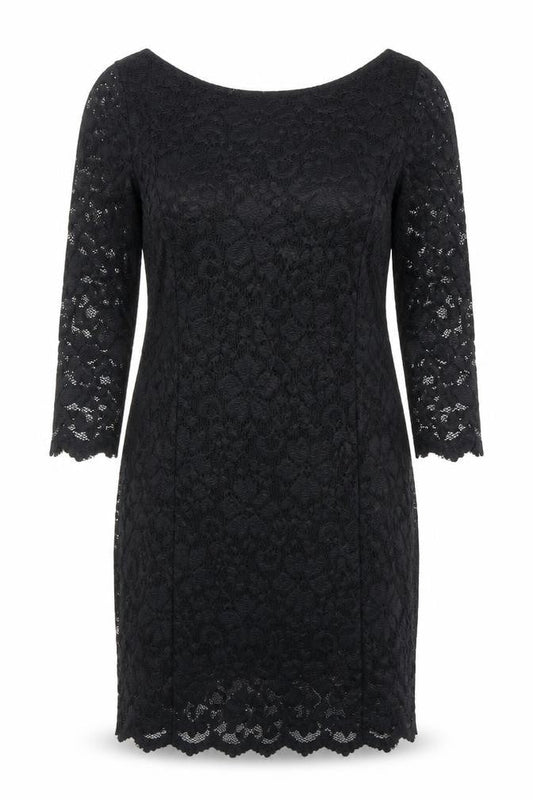 Look Womens Black Lace Bodycon Party Dress Size 12 3/4 Sleeve
