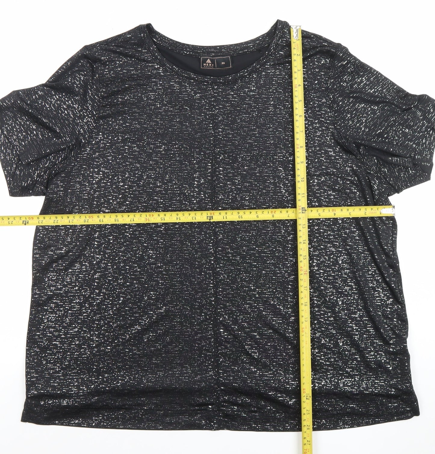 Next Women Black Metallic Short Sleeve T-Shirt Size 20