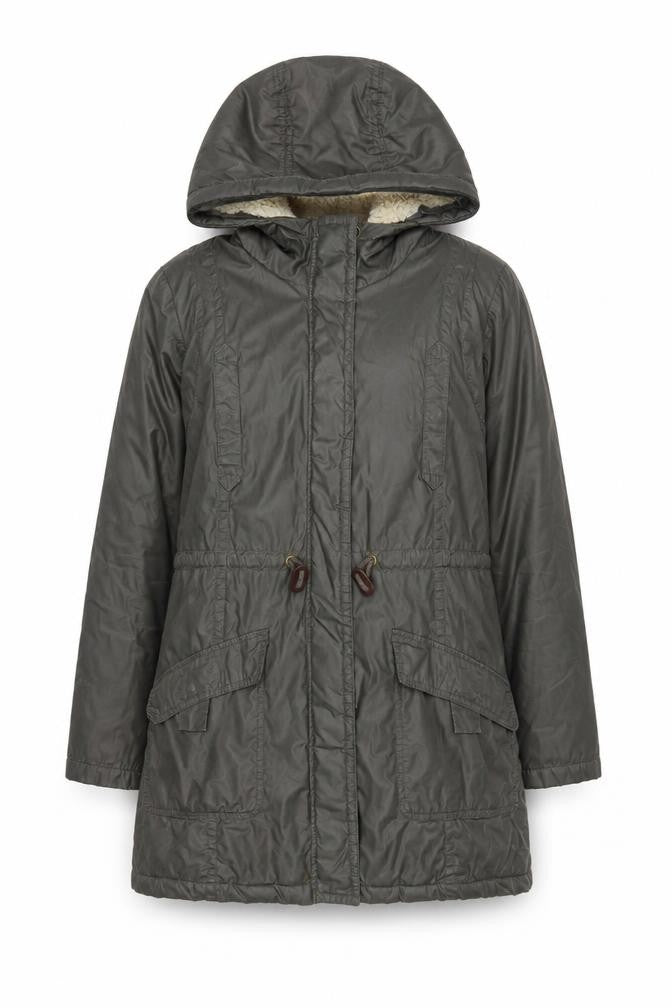 White Stuff Women’s Green Cotton Parka Coat Size 10 Hooded Mid-Length