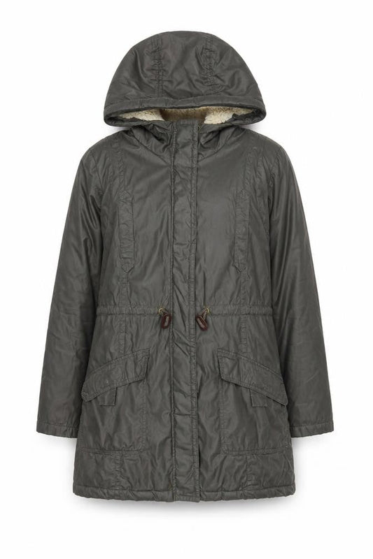 White Stuff Women’s Green Cotton Parka Coat Size 10 Hooded Mid-Length