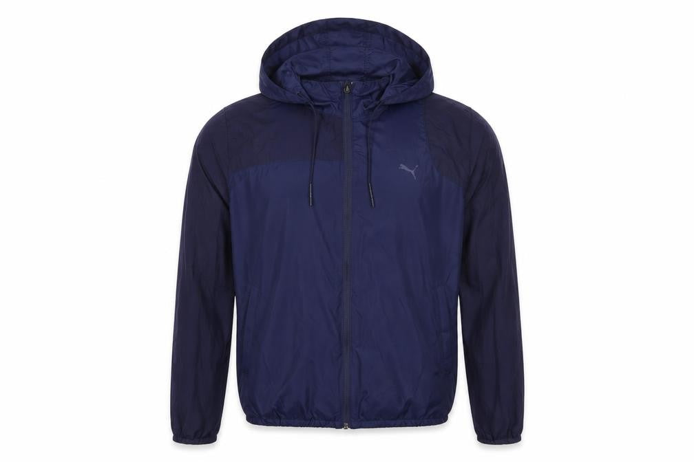 Front view of Puma Men's Blue M Windbreaker Hooded Lightweight Jacket