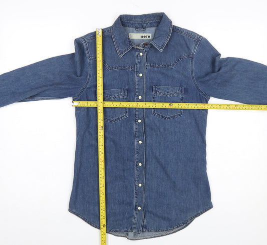 Topshop Women Blue Denim Button-Up Shirt UK 8 Long Sleeve Western Style
