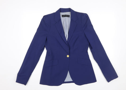 Zara Woman Blue Wool Single-Breasted Blazer XS Women’s Smart Jacket