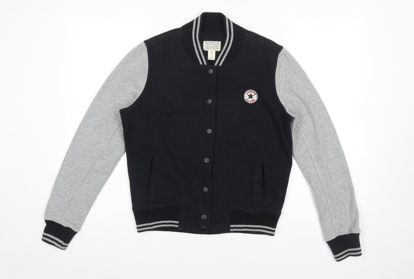 Converse Boys Black & Grey Varsity Jacket Size L Cotton Blend