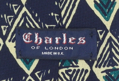 Charles of London Men's Blue Geometric Tie - 100% Polyester, One Size