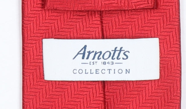 Arnotts Mens Red Herringbone Silk Slim Tie