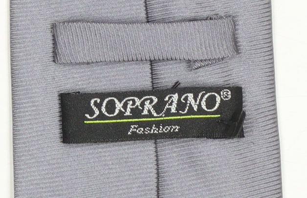 Soprano Men's Grey 100% Silk Slim Tie