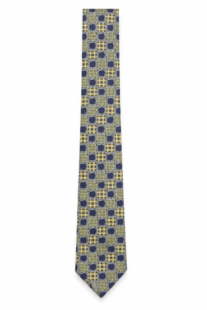 Valeria Boldi Men Blue Geometric Handmade Silk Tie One Size