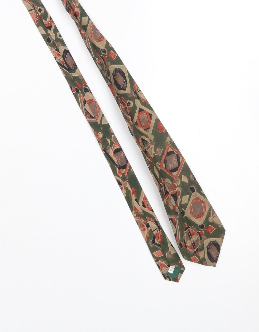 Burton Men's Green Multicoloured Geometric Viscose Slim Tie One Size