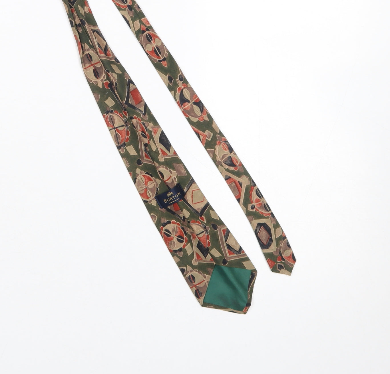 Burton Men's Green Multicoloured Geometric Viscose Slim Tie One Size