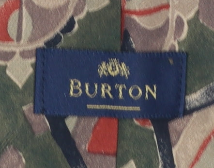 Burton Men's Green Multicoloured Geometric Viscose Slim Tie One Size