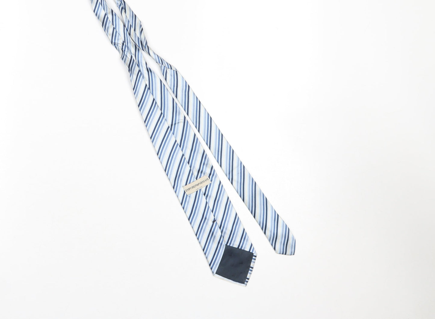 Emporio Armani Men's Blue Striped 176 Silk Designer Tie