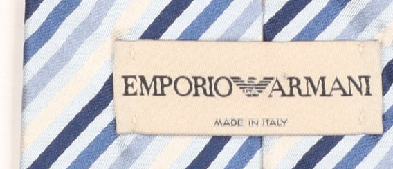 Emporio Armani Men's Blue Striped 176 Silk Designer Tie