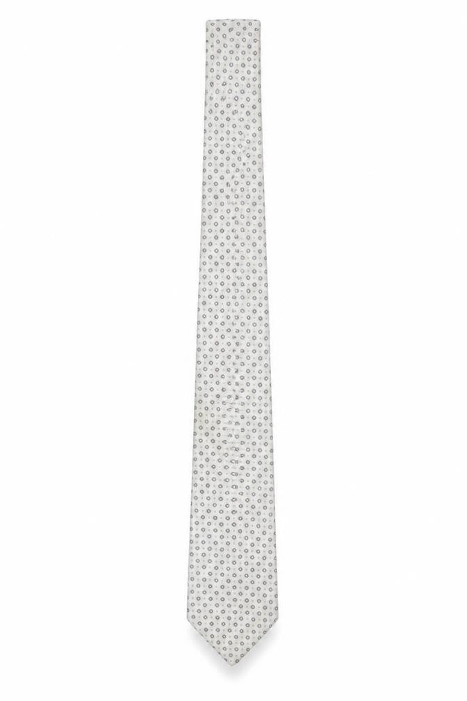 André Grande Men’s Silver Geometric Silk Tie Hand Cut Pointed Style