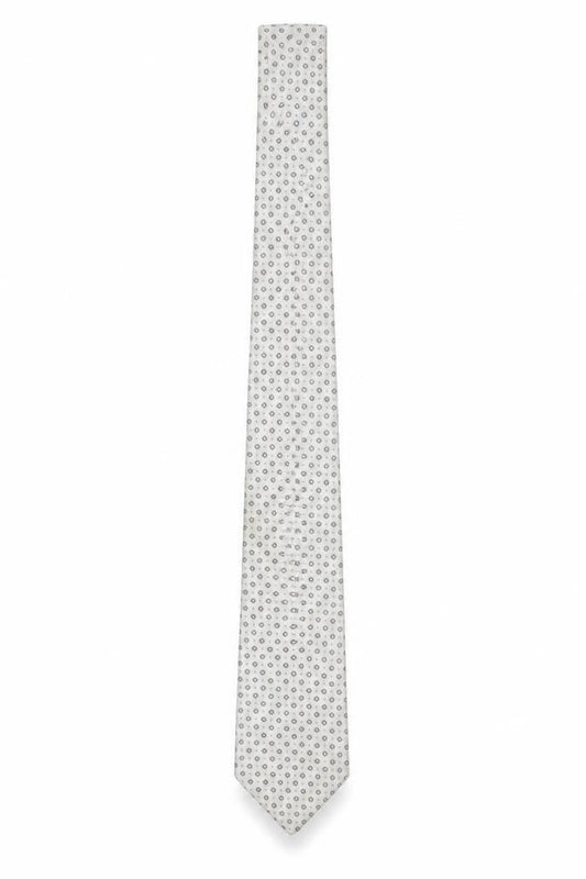 André Grande Men’s Silver Geometric Silk Tie Hand Cut Pointed Style