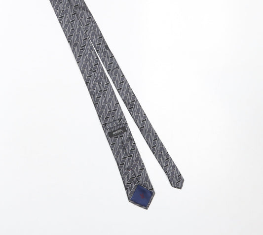 Burton Mens Grey Geometric Pattern Slim Tie 100% Silk One Size