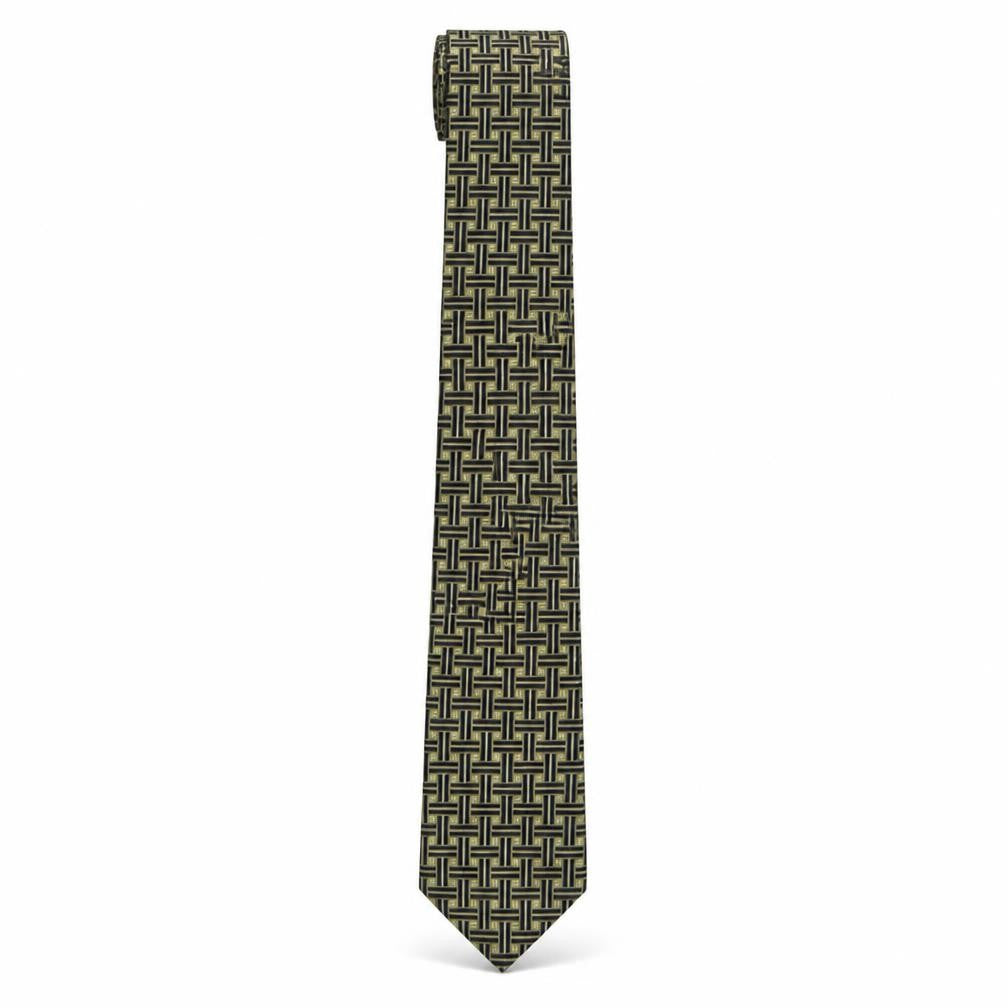 Aquascutum Men's Beige Blue Geometric Silk Tie Made in England