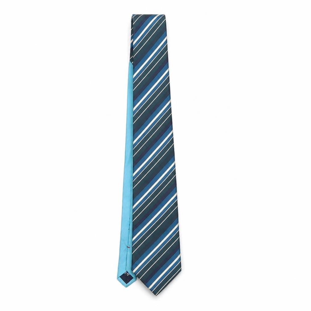 Tommy Hilfiger Men Aqua Blue Striped Silk Tie Slim Designer Made in Italy