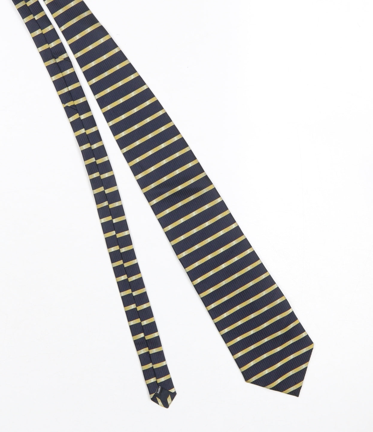 ITEMS Men's Navy and Gold Striped Pure Silk Tie Classic Style