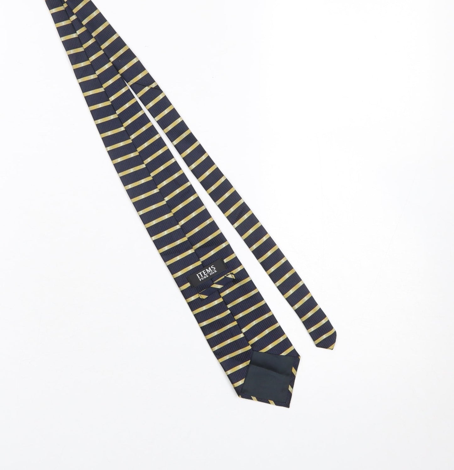 ITEMS Men's Navy and Gold Striped Pure Silk Tie Classic Style