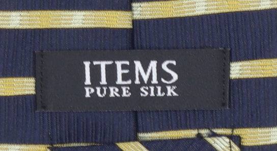 ITEMS Men's Navy and Gold Striped Pure Silk Tie Classic Style