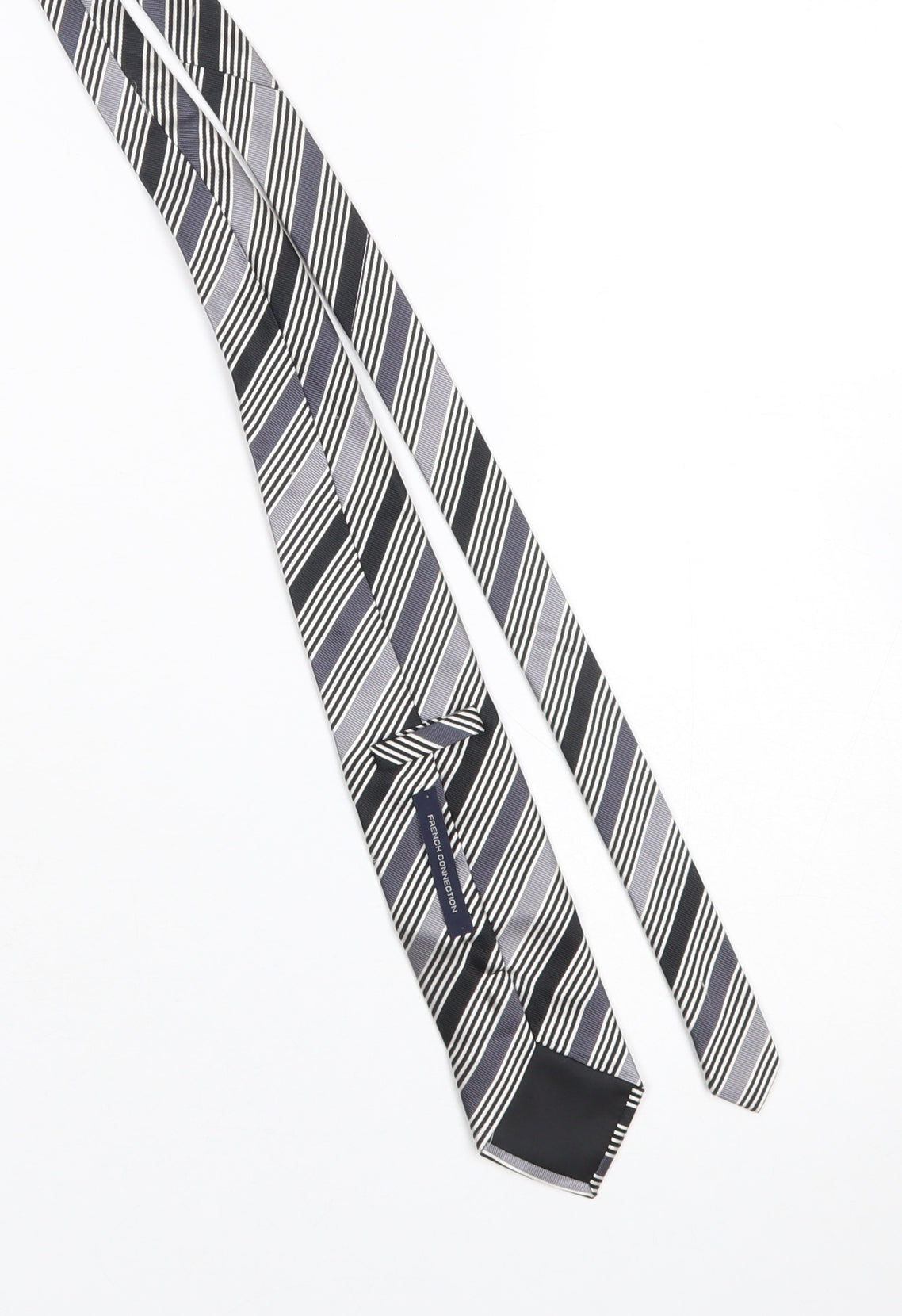 French Connection Men's Black Striped Slim Silk Tie