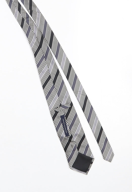 French Connection Men's Black Striped Slim Silk Tie