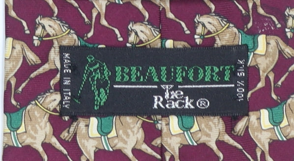 Beaufort Ye Rack Men's Red Horse Print 100% Silk Designer Tie
