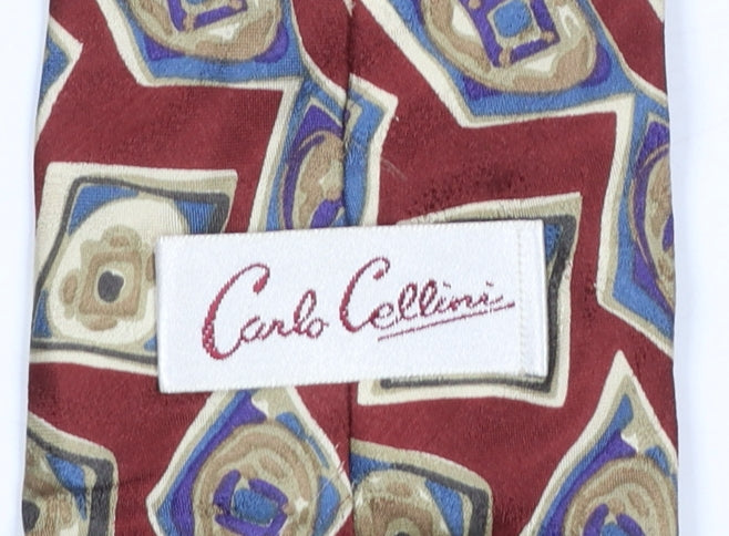 Carlo Collini Men's Red Geometric Pure Silk Tie