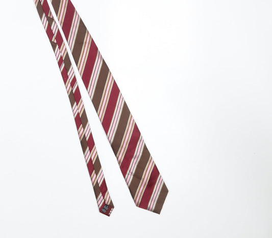 Atlas Design Men's Burgundy Brown Striped Silk Tie One Size Classic