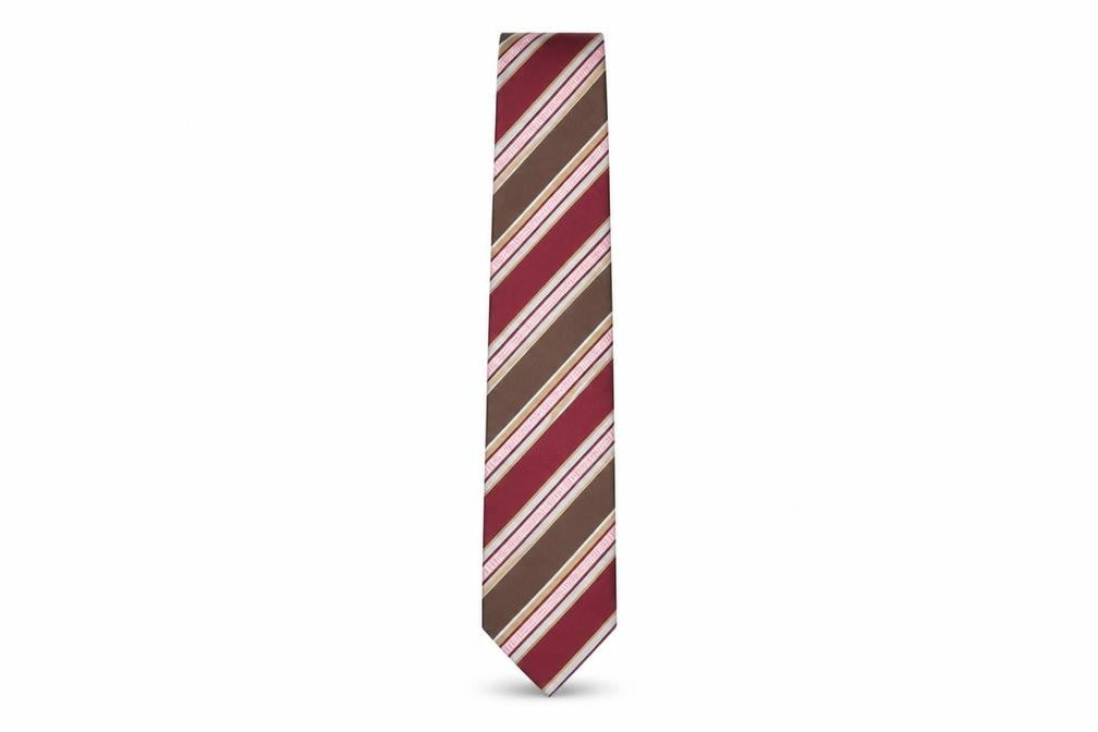 Atlas Design Men's Burgundy Brown Striped Silk Tie One Size Classic