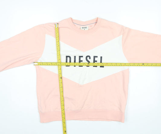 Diesel Womens Pink White Logo Crew Neck Cotton Sweatshirt M