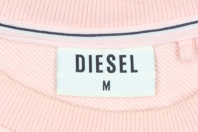 Diesel Womens Pink White Logo Crew Neck Cotton Sweatshirt M