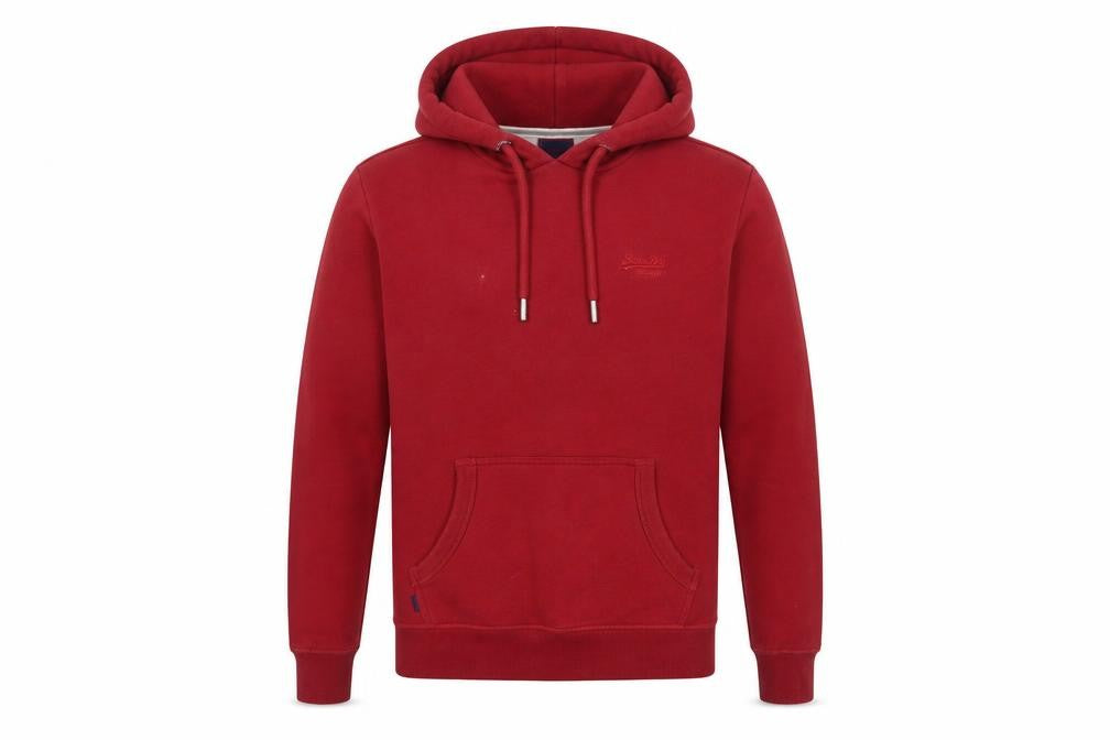 Superdry Men's Red Pullover Hoodie Size S Fleece Cotton Blend