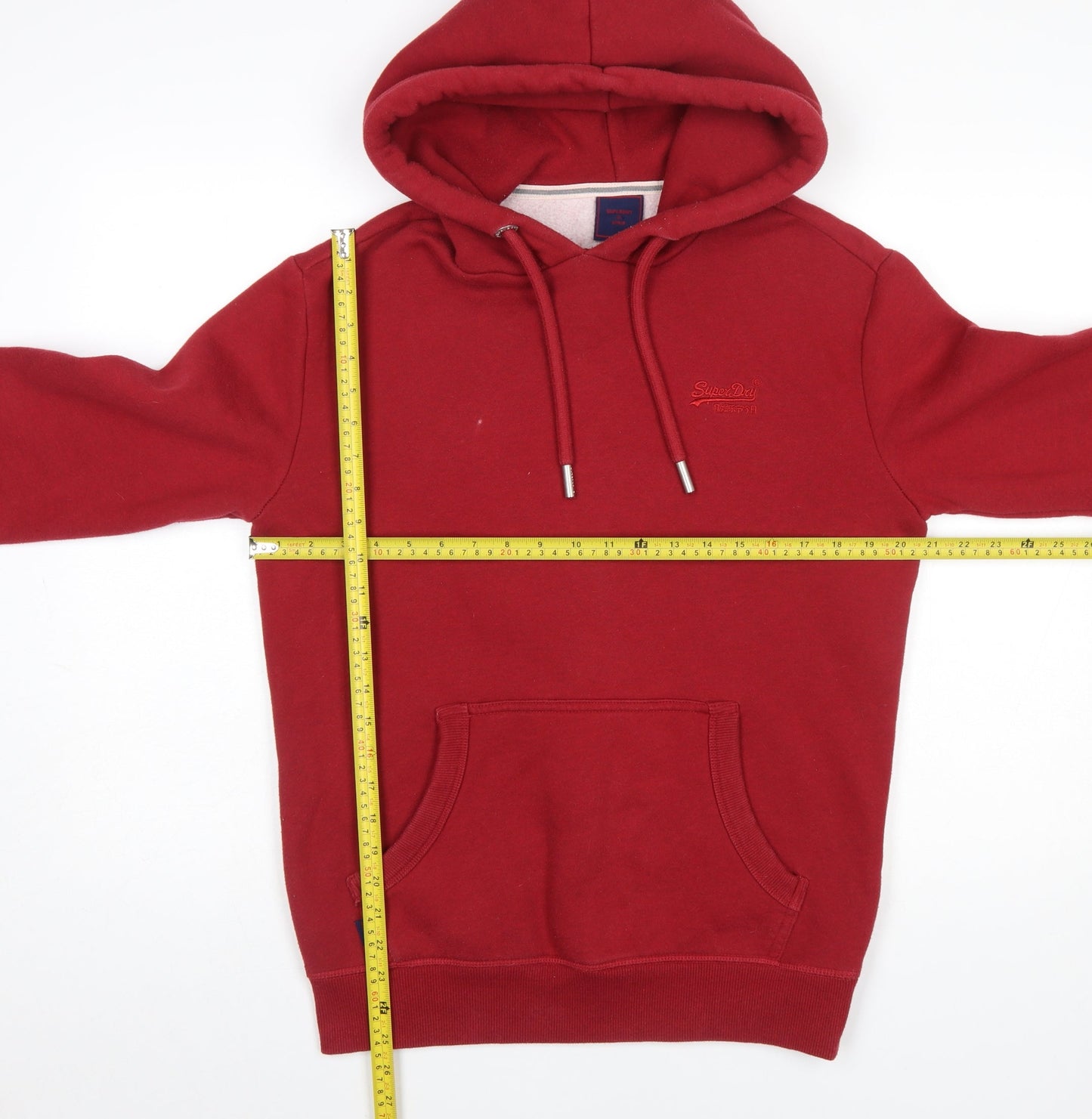 Superdry Men's Red Pullover Hoodie Size S Fleece Cotton Blend