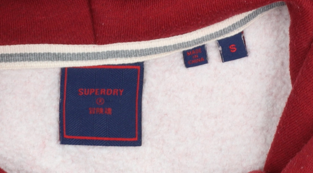Superdry Men's Red Pullover Hoodie Size S Fleece Cotton Blend