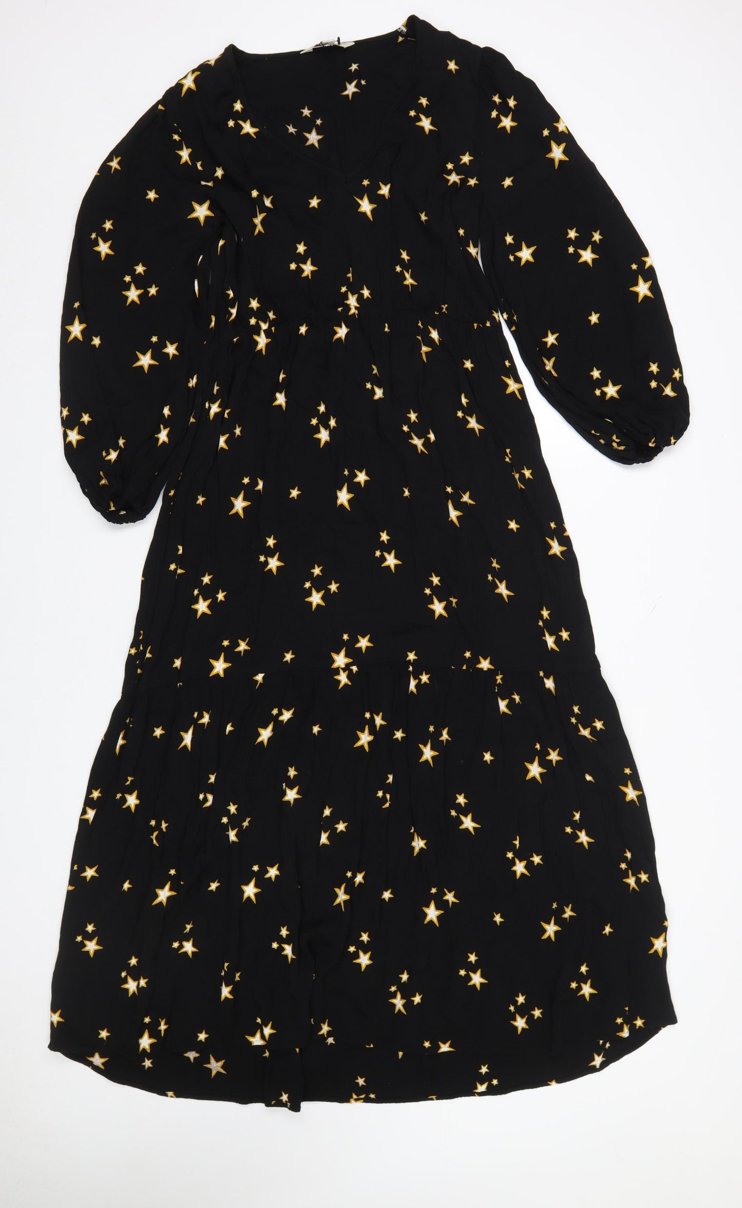Marks and Spencer Women’s Black Star Print Midi Fit & Flare Dress Size 10