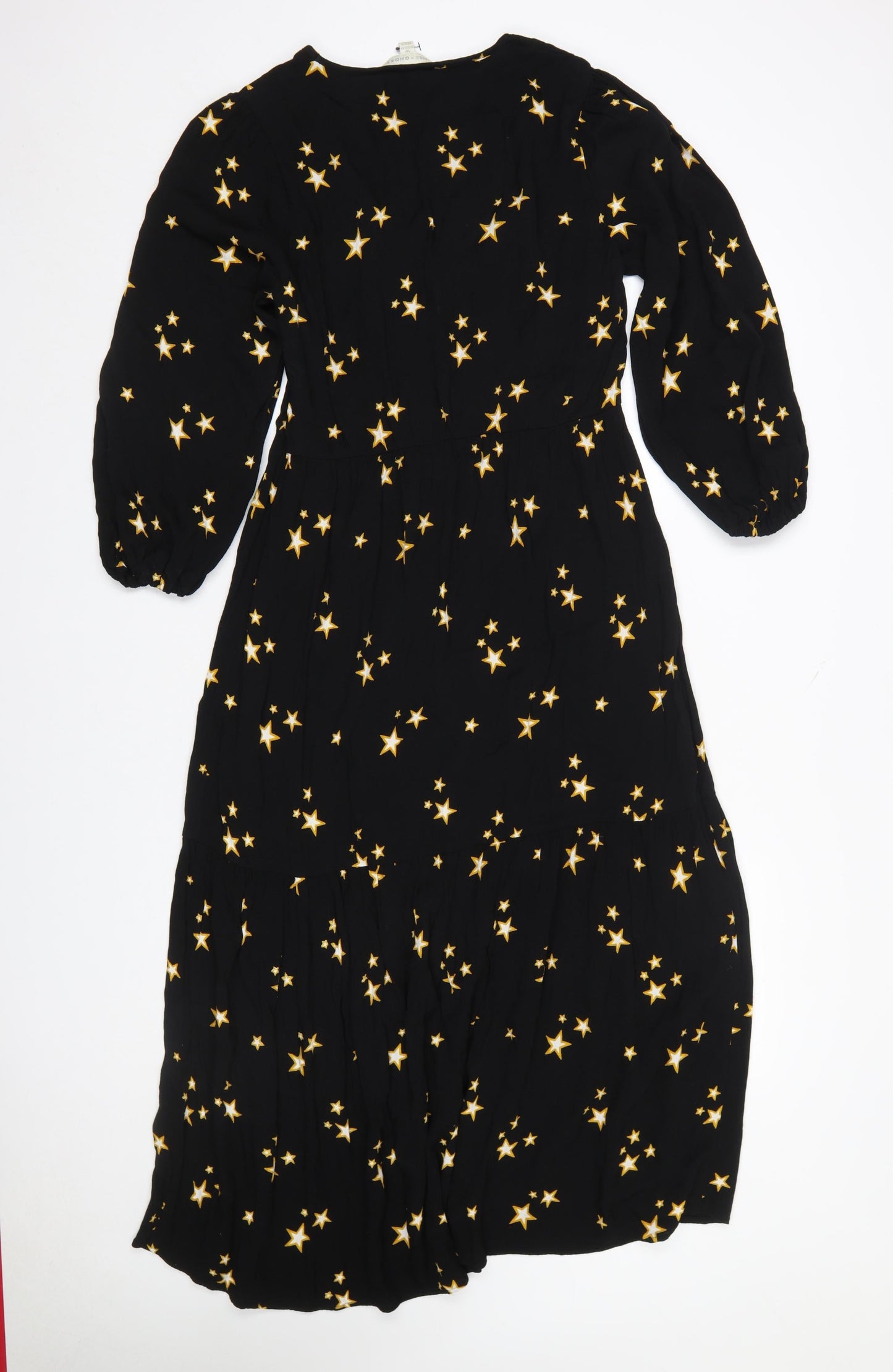 Marks and Spencer Women’s Black Star Print Midi Fit & Flare Dress Size 10