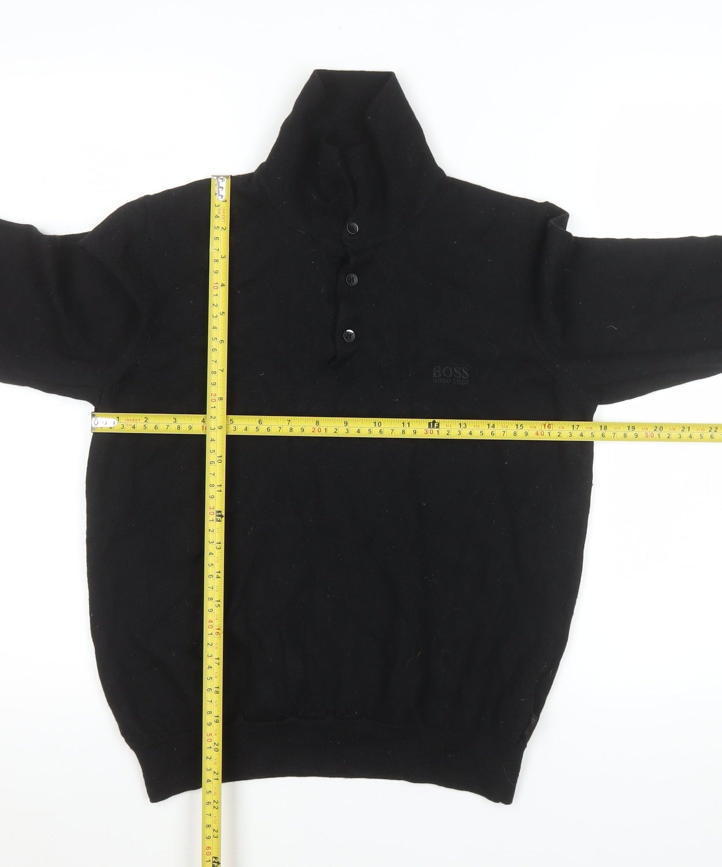 Hugo Boss Men’s Black Wool Henley Jumper Size L Regular Fit