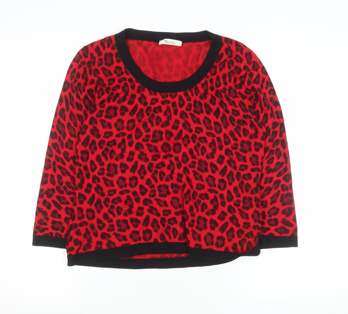 Precis Women Red Leopard Print Pullover Sweater Medium Viscose Blend
