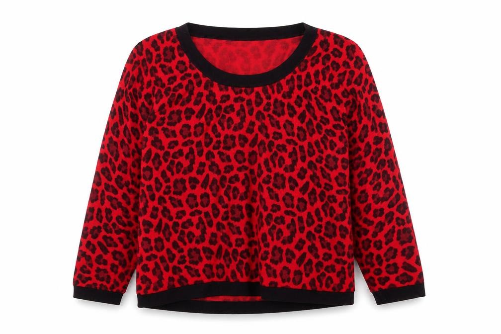 Precis Women Red Leopard Print Pullover Sweater Medium Viscose Blend