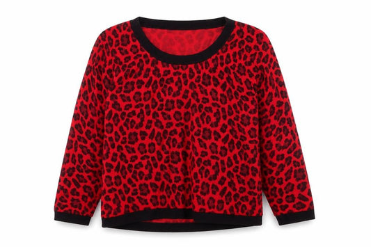 Precis Women Red Leopard Print Pullover Sweater Medium Viscose Blend