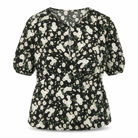 Front view of Miss Selfridge women’s black floral blouse uk14 v-neck puff sleeve tunic